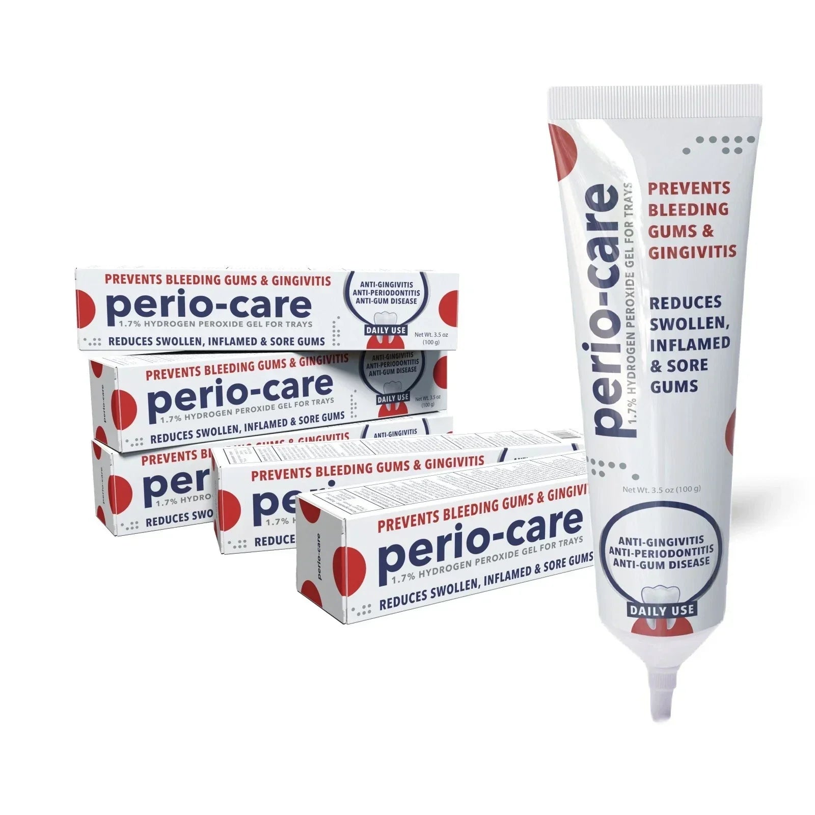 NEW PERIO CARE GEL FOR TRAYS (5 TUBES) - PERIO GEL 1.7% HYDROGEN PEROXIDE GEL